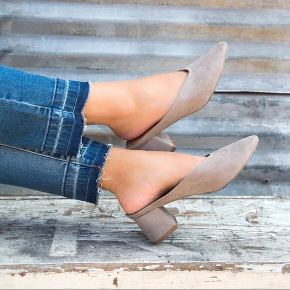 BNIB Qupid Faux Suede Mules (Grey)